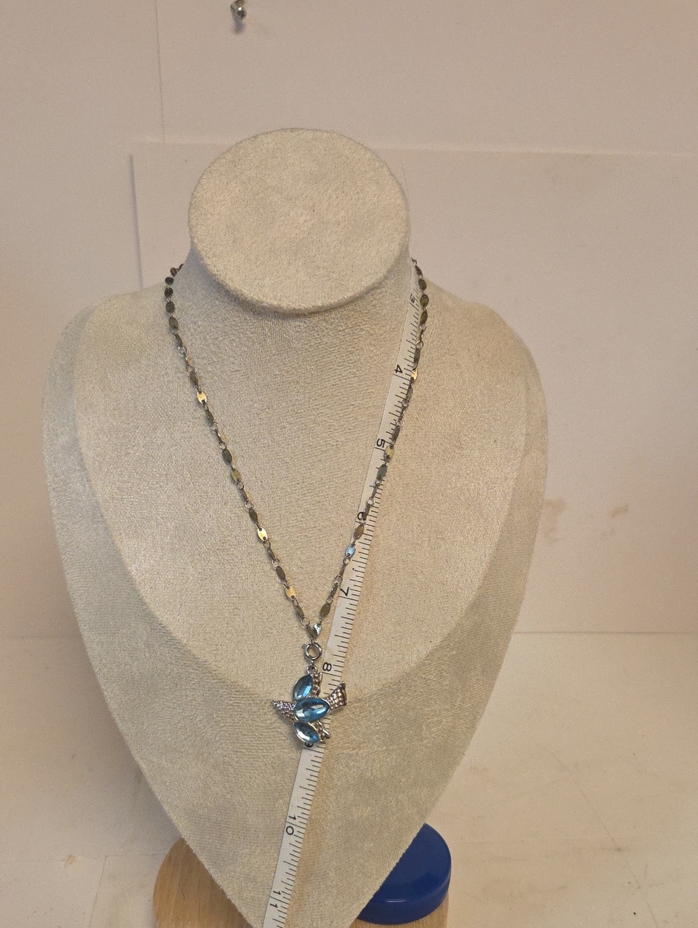 Blue Crystal Butterfly Pendant Necklace - Silver-Tone Chain [0175].